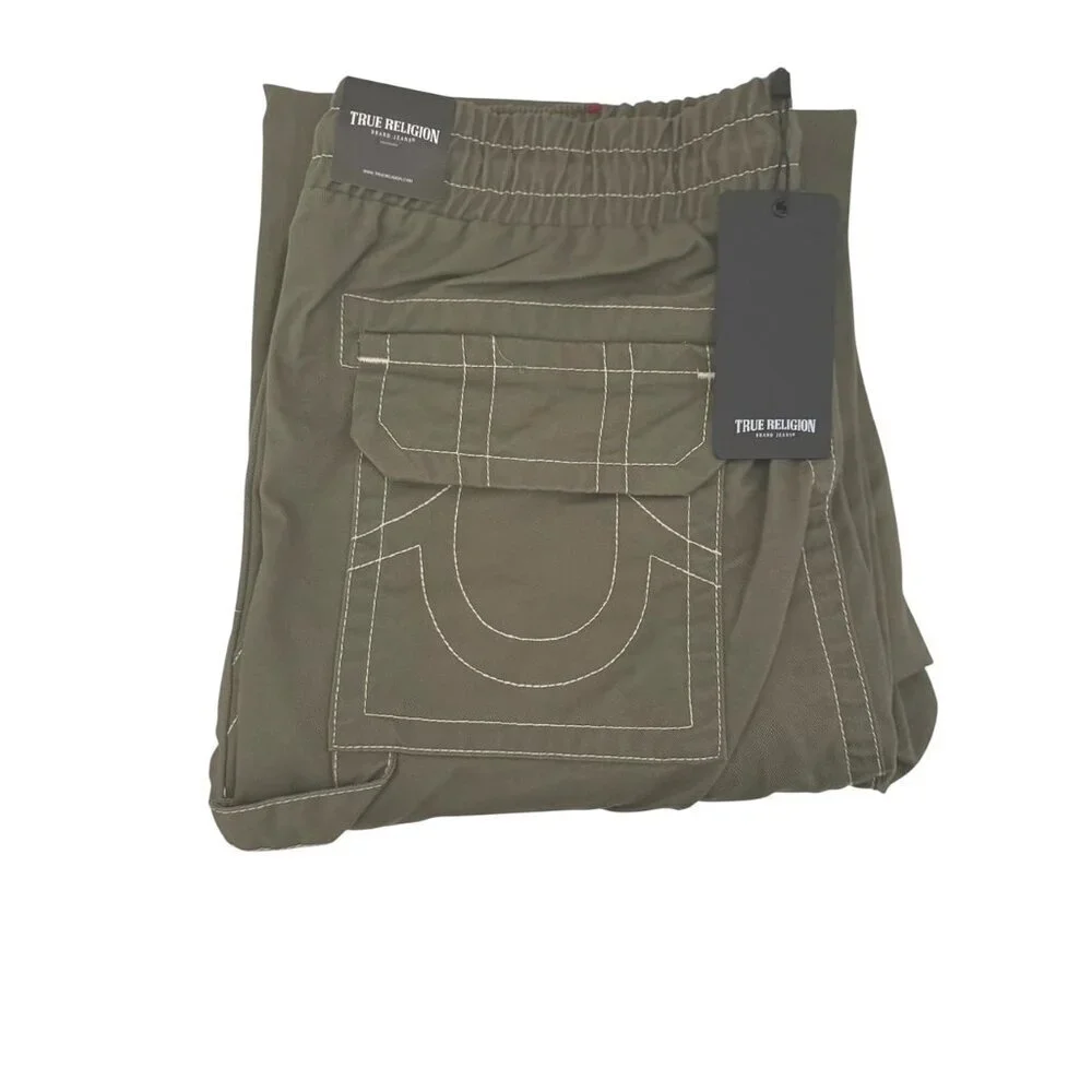 True Religion Mens Green Mid Rise Pockets Twill Carpenter Vinny Pants Sz 32 New